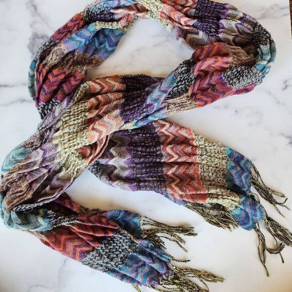 Multi pattern scarf Chevron striped fringe trim - Picture 1 of 4